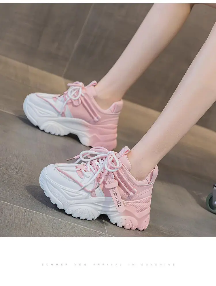 New Spring/Summer Rose Element Thick Sole Casual Sneakers Women's Elevator Fashion Tennis Shoes Breathable Platform Dad Shoes
