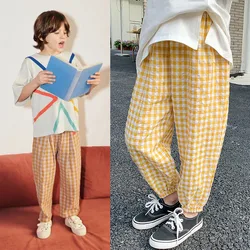 2022 Summer Children's Casual Pants Boys Girls Plaid Anti-mosquito Pants for Kids Cotton Trousers Children Joggers Bell Bottom