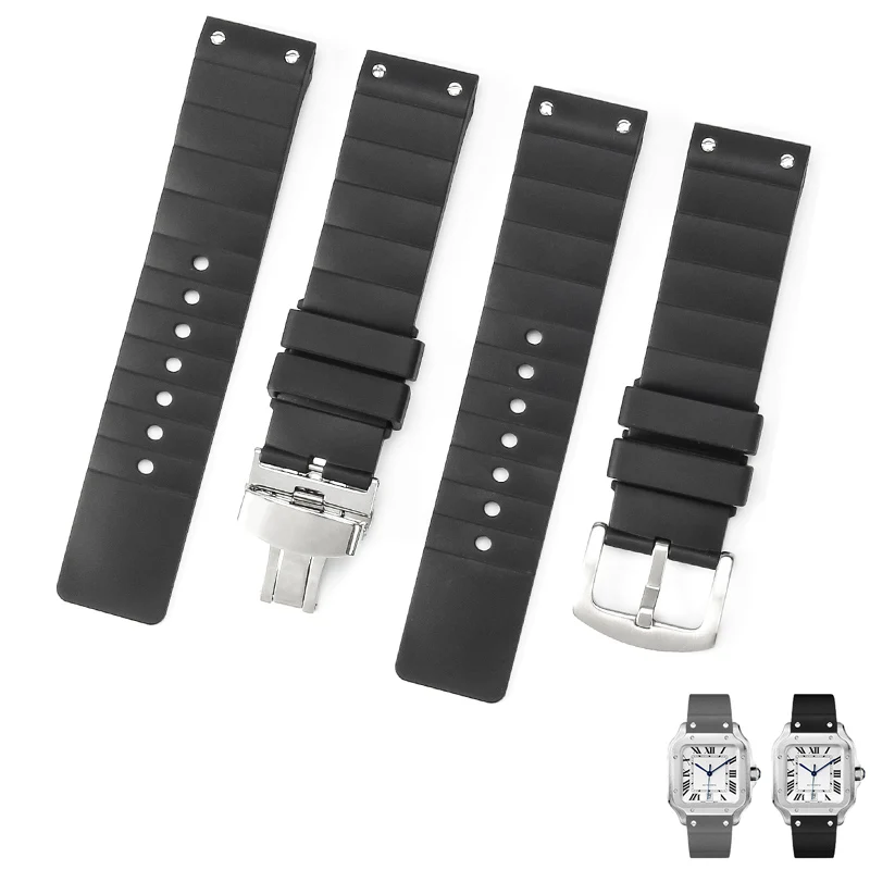 

Watch accessories Band For Cartier Santos 100 Rubber black Watch Strap high quality waterproof man Silicone Chain 23mm