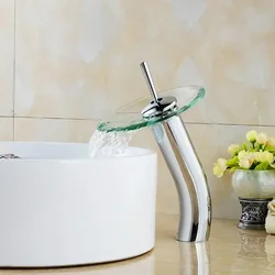 Mushroom-shaped Long Neck Glass Bathroom Waterfall Faucet.Transparent Vessel Water Faucet.bathroom Basin Sink Mixer Tap
