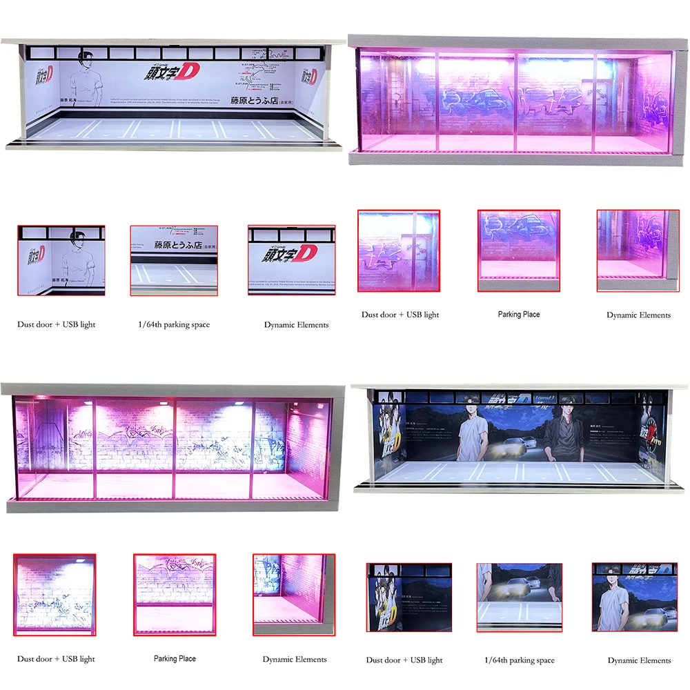 

Acrylic Display Case Car Garage Diorama Models Set with LED Lights for 1/64 Scale Model Cars - Garage Parking Lot Diorama