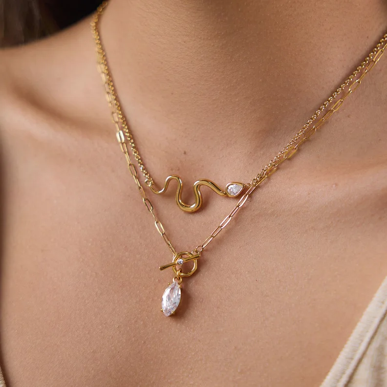 Women Colorfast Stainless Steel Necklace Luxury Niche Cubic Zirconia Clavicle Chain Versatile Daily Office Party Stylish Accesso