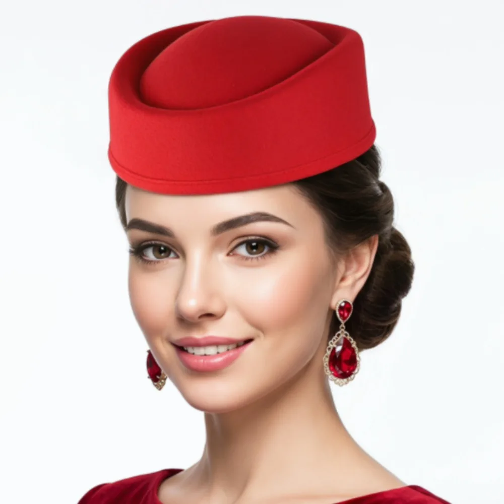Teardrop Hat Vintage Topper Hat Retro Charm Pillbox Hat Solid Color Elegant Airline Stewardess Caps Performances