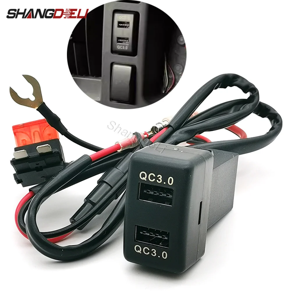 1PC Dual QC3.0 USB Dual Charger Socket Blue LED Indicator Power Charger for Isuzu 700P KV100 KV60 Fuse Box Installation