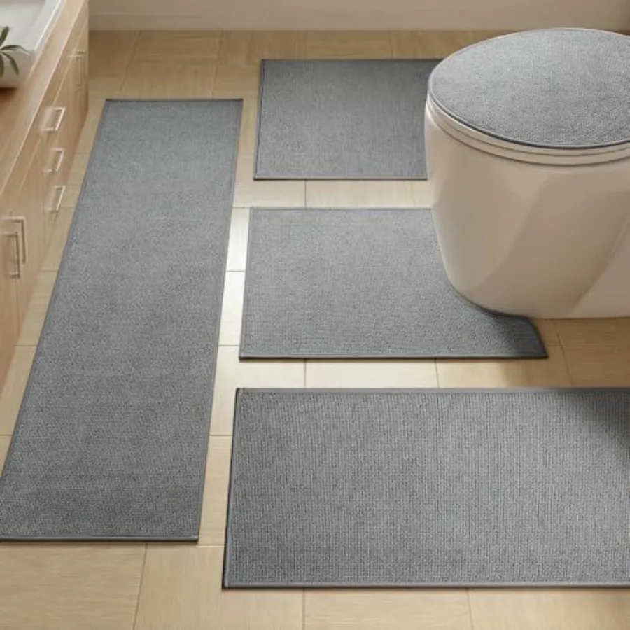 

Bathroom Rugs Mats Sets Gray Ultra Thin Bath Mat Absorbent Non Slip Bath Rugs for Bathroom Washable Shower Sink Laundry Gray