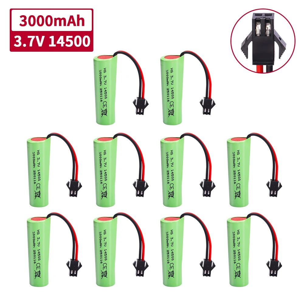 Upgrade 14500 3.7 V 3000 mah Li-ion Batterij Voor C2 D828 RC Stunt Dump Auto Speelgoed Accessoire 3.7 V 14500 Li-ion batterij met SM-2P Plug