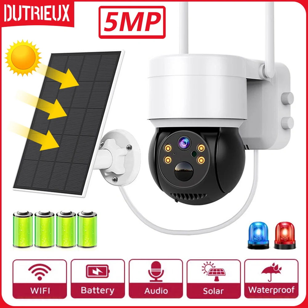 WiFi Solar Camera Outdoor Night Vision PTZ IP Camera With Solar Panel Recharge Battery 5MP CCTV Video Surveillance IP66 Cameras