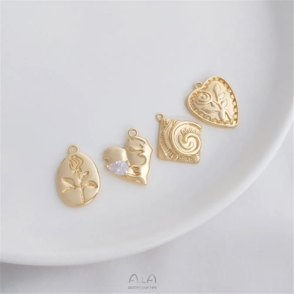 

Color-preserving Pendant 14K Gold Peach Heart Rose Heart-shaped New Pendant Diy Necklace Bracelet Jewelry Pendant