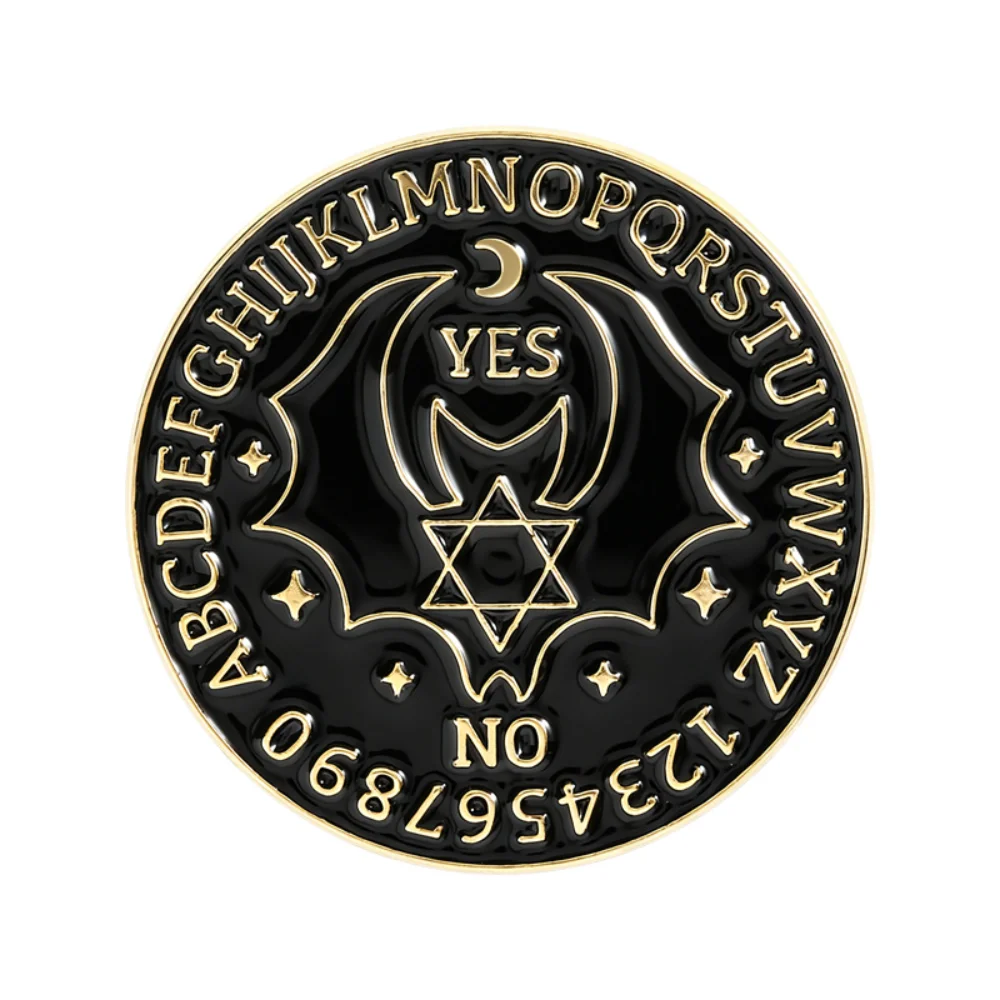 Mystical Divination Roulette Badge Black Gold YES/NO Star Array Alphanumeric Brooch Mysterious Style Bag Clothing Decoration Pin