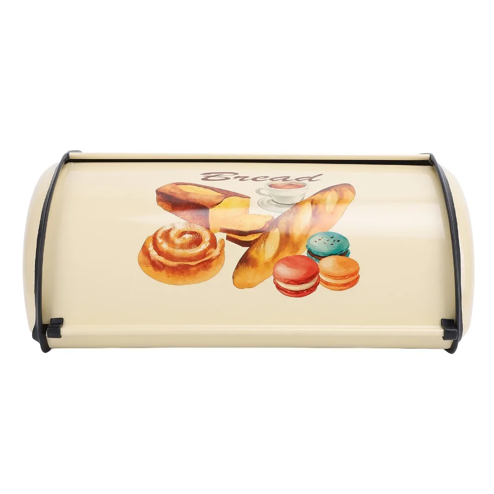 Exquisite Iron Bread Storage Bin Champagne Color Roll Top Bread Box Bakery Food Storage Box Farmhouse Kitchen