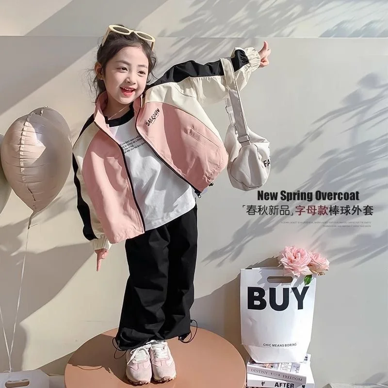 Spring New Windbreaker Jackets Autumn Girls Fashion Thin Zipper Coats Big Kids Clothes Children Casual Baseball Outerwear 2-10 Y