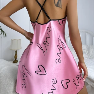 Gedruckter Pullover mit femininen Herzen, elegantem runden Hals, Criss Cross Rücken -Schlafkleid, Frauenpyjama 8 Hauptverkäufe Vivet gesehen - №3