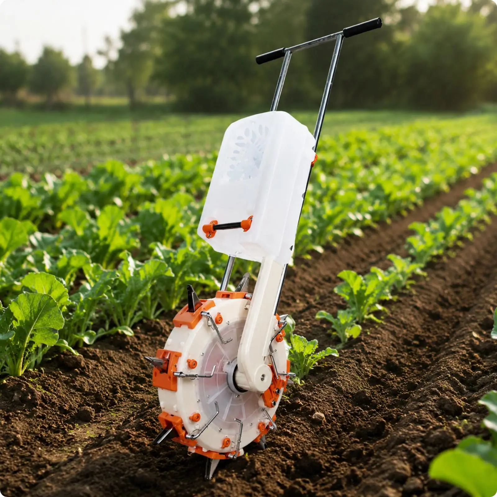 Hand-Pushed Fertilizer Applicator Adjustable Dosage Push Fertilizer Applicator Manual Push Spreader with Dispensing Wheel