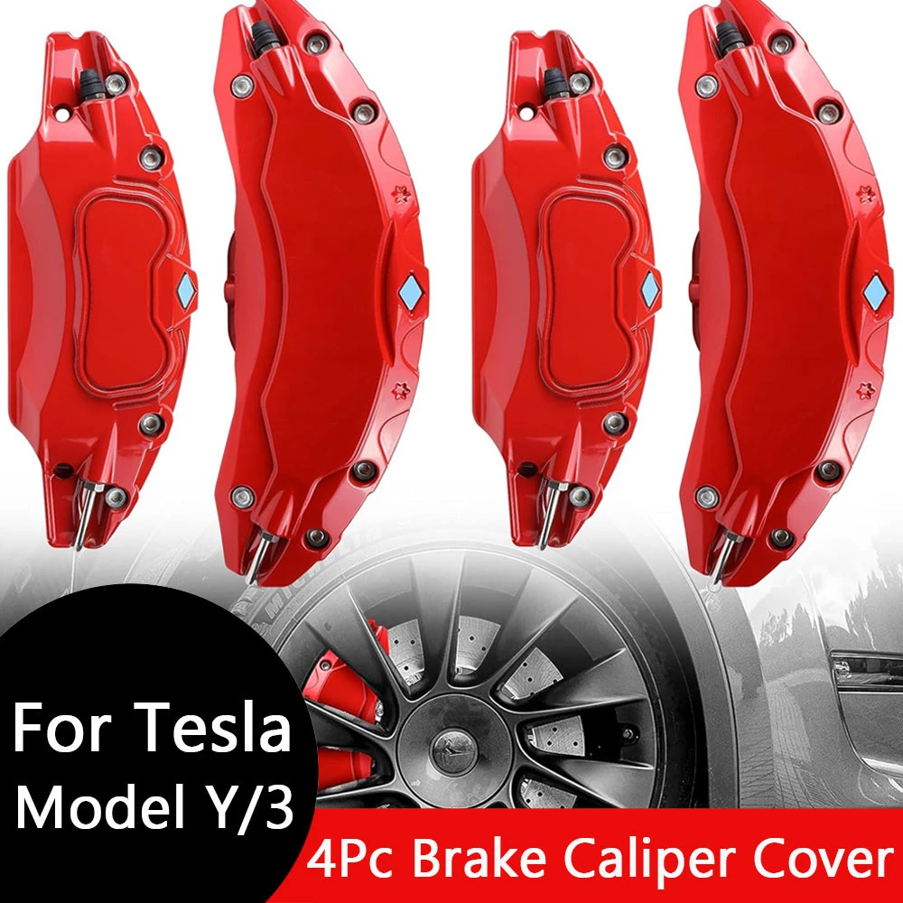 

4Pc Brake Caliper Cover Set For Tesla Model 3 Y Accessories Car Modification Accessories Athletic Decoration Cover Model Y 20-24