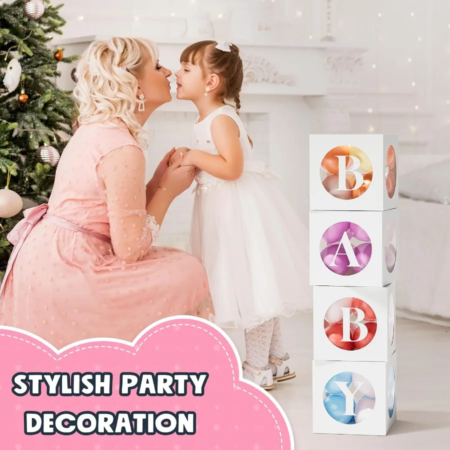 صناديق أطفال مع ليت لاستحمام الطفل، صناديق بالونات صغيرة بيضاء شفافة مع 4 أحرف للأولاد أو البنات، زينة تكشف عن الجنس B