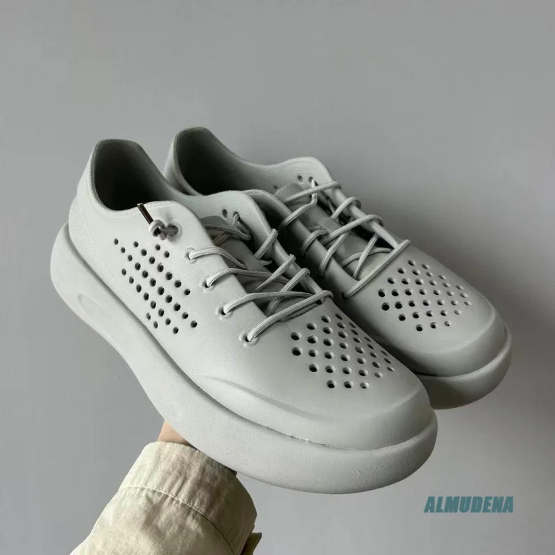 

Minimalist Men Low Top Shoes Fashion Thick Soled Lace Up Hollow Casual Sneakers Outdoor Spring Summer Comfortable Beach Shoes