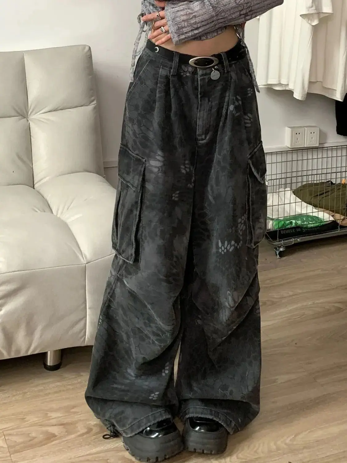 Goth Dark Academia Jeans Women Grunge Japanese Abi Y2k Denim Cargo Pants 2000s Goblin Core Harajuku Cyber Punk Baggy Trousers
