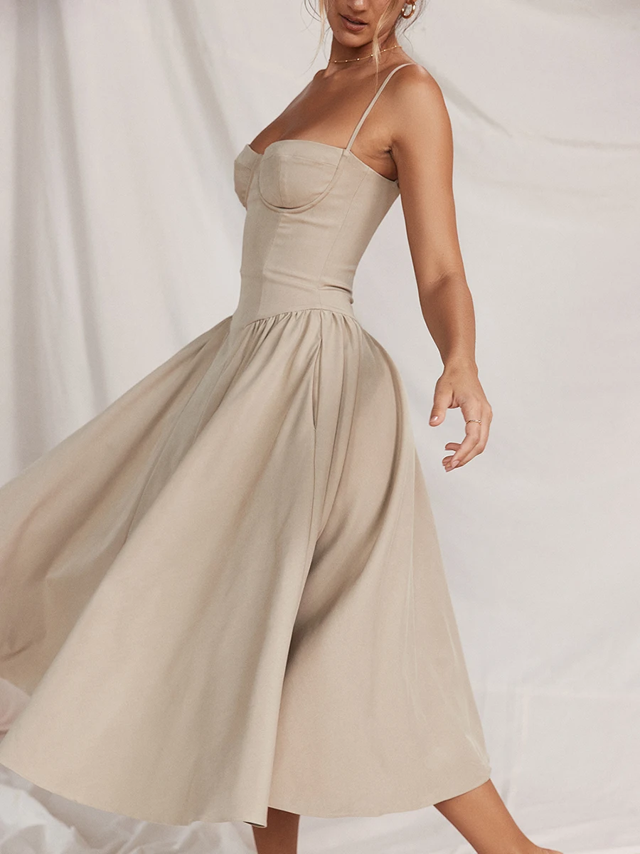 Combhasaki-女性のためのノースリーブのロングドレス,ヴィンテージ,カジュアル,無地,ホルター,ローウエスト,ローカット,夏のファッション