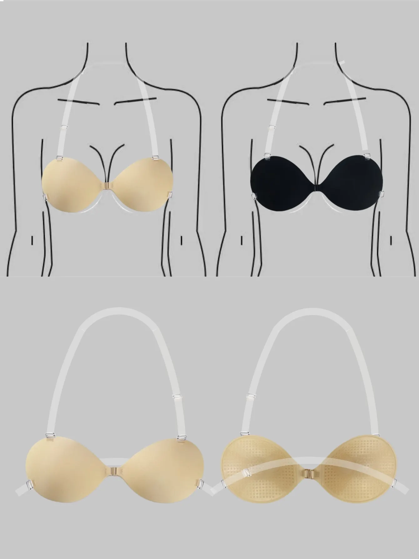 Unsichtbarer, aufklebbare Lift-BH, trägerloser und nahtloser Push-Up-Anti-Konvex-BH, Damen-Dessous- und Unterwäsche-Accessoires