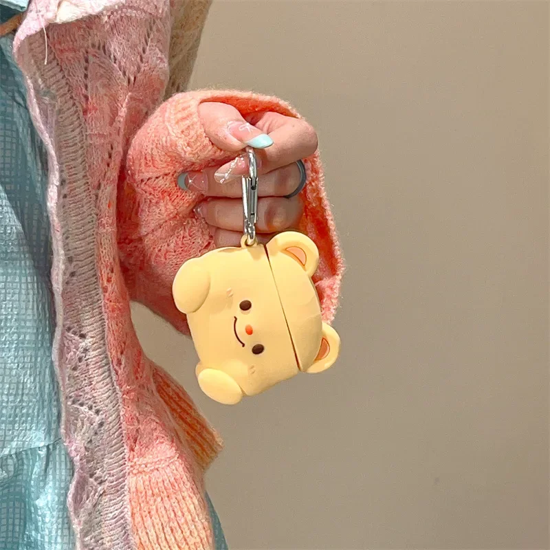 Funda amarilla de oso de dibujos animados para AirPods 4, Airpod 1, 2, 3 Pro Pro2, auriculares Bluetooth, caja de carga, funda protectora para auriculares