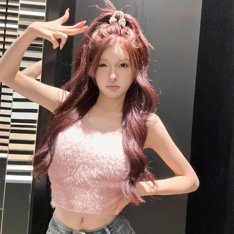 국경을 넘어 인기 있는 해외 무역 브라 내장형 플리스 안감 인조 양털 보온 탱크탑 여성용 - 스타일리시한 패딩 두꺼운 탑