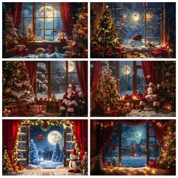 Christmas Photography Backdrop Xmas Tree Winter Window Fireplace Santa Claus Gifts Xmas Eve Family Party Decor Photo Background