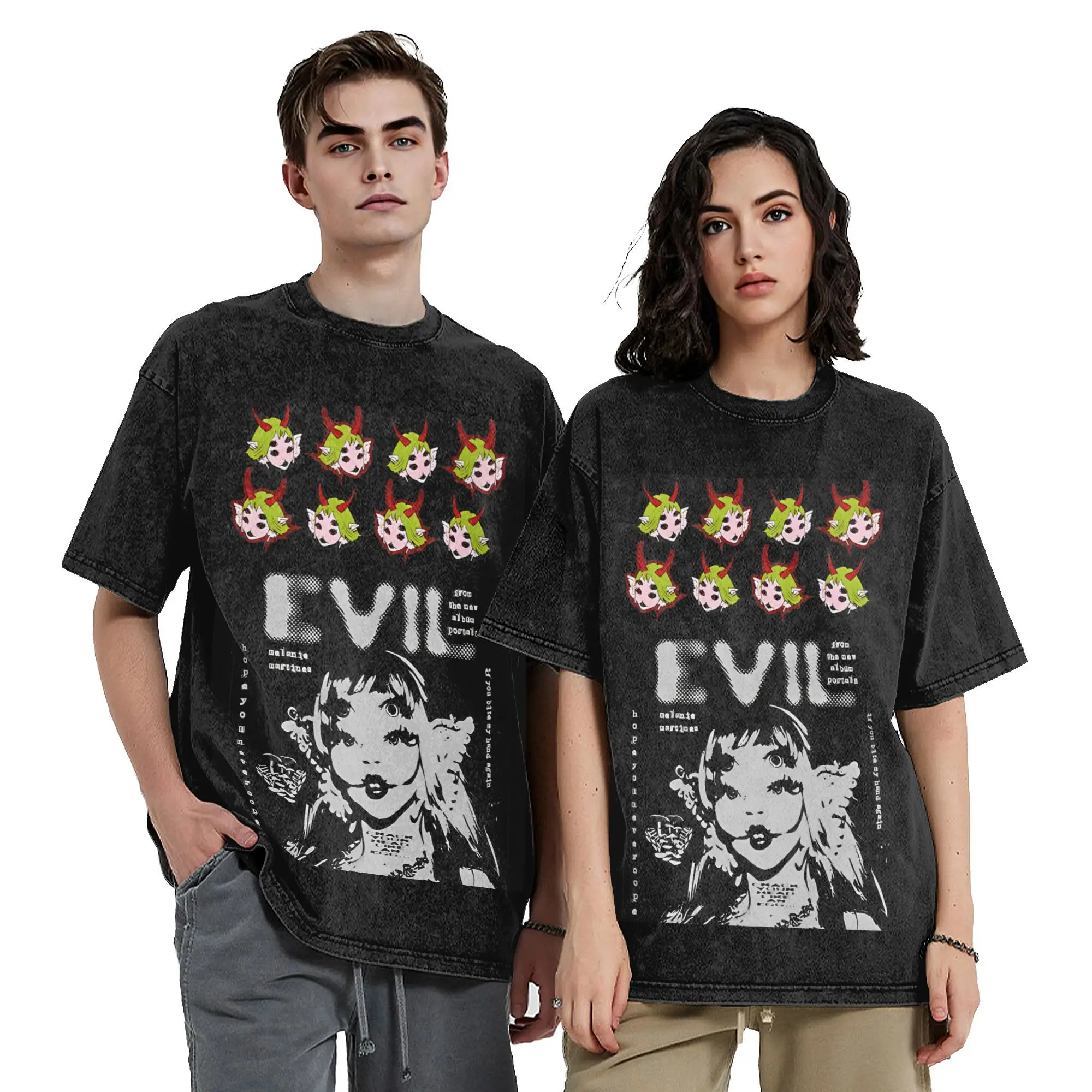 Melanies Martinezs Evil Portals Goddeses Horns  Vintage Washed T Shirt  Cotton Clothing Short Sleeve Round Collar T-Shirt