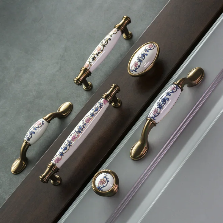 Floral Pattern Ceramic Drawer Pulls Creative Kitchen Door Cabinet Handles Knobs and Pulls Decoration Furniture Hardware