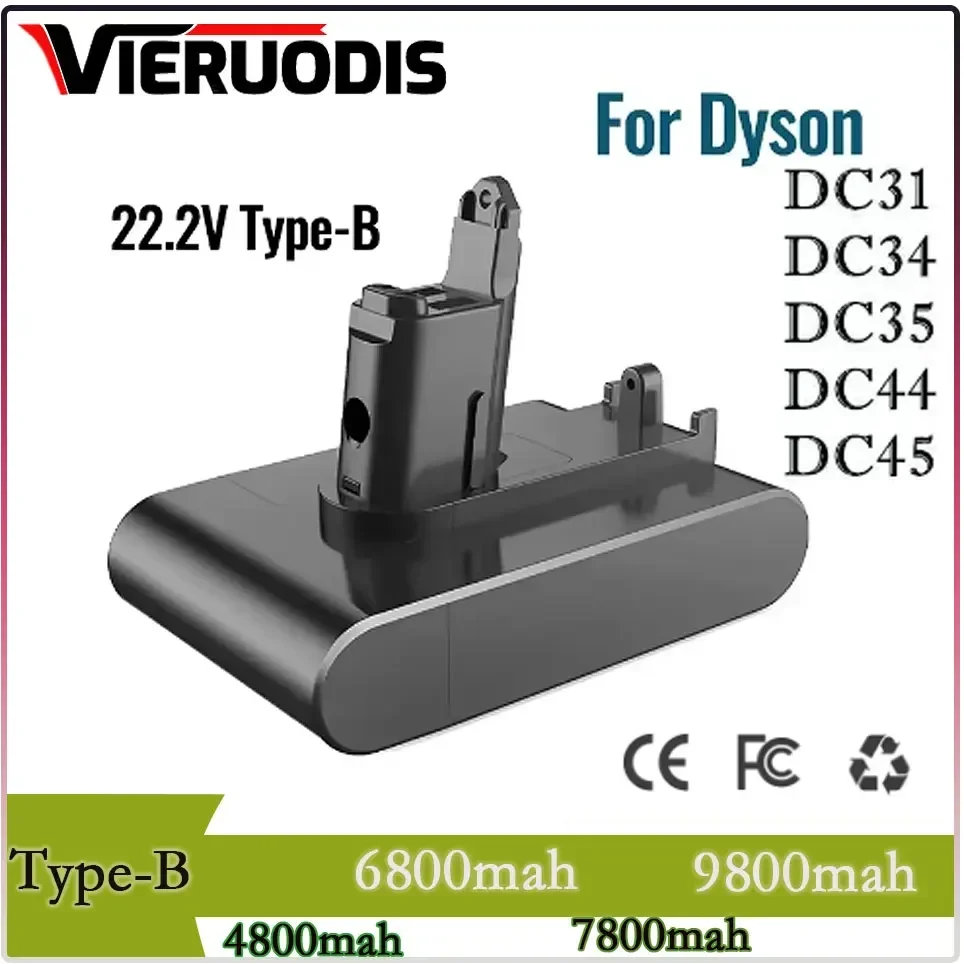 

22.2V 4800mAh For Li-ion Vacuum Battery Dyson Replacement DC31 DC31B DC35 DC44 DC45 Handheld Power Tool Battery Only Fit Type B