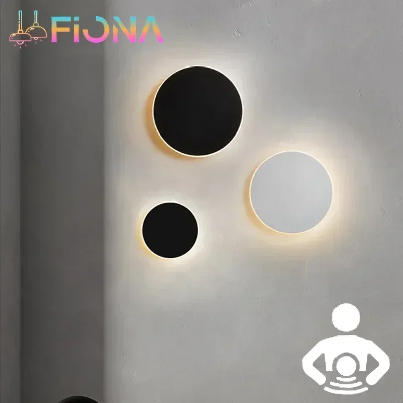 Modern Nordic Round Wall Light Porch Lamp Entry Corridor Aisle Wall LED Lighting Sensor Light Bedroom Wall Lamp