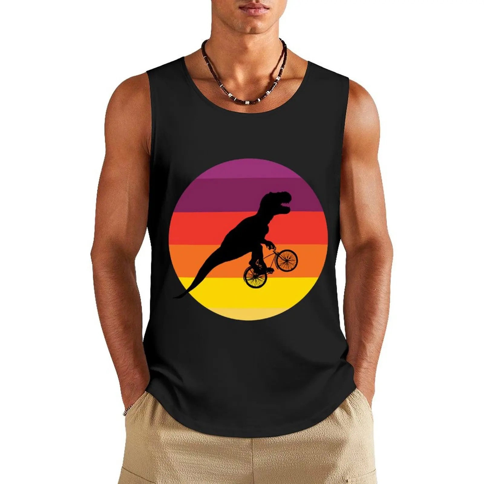 Flying T-rex dinosaur bike Tank Top t-shirt Men's cute tops gym clothing