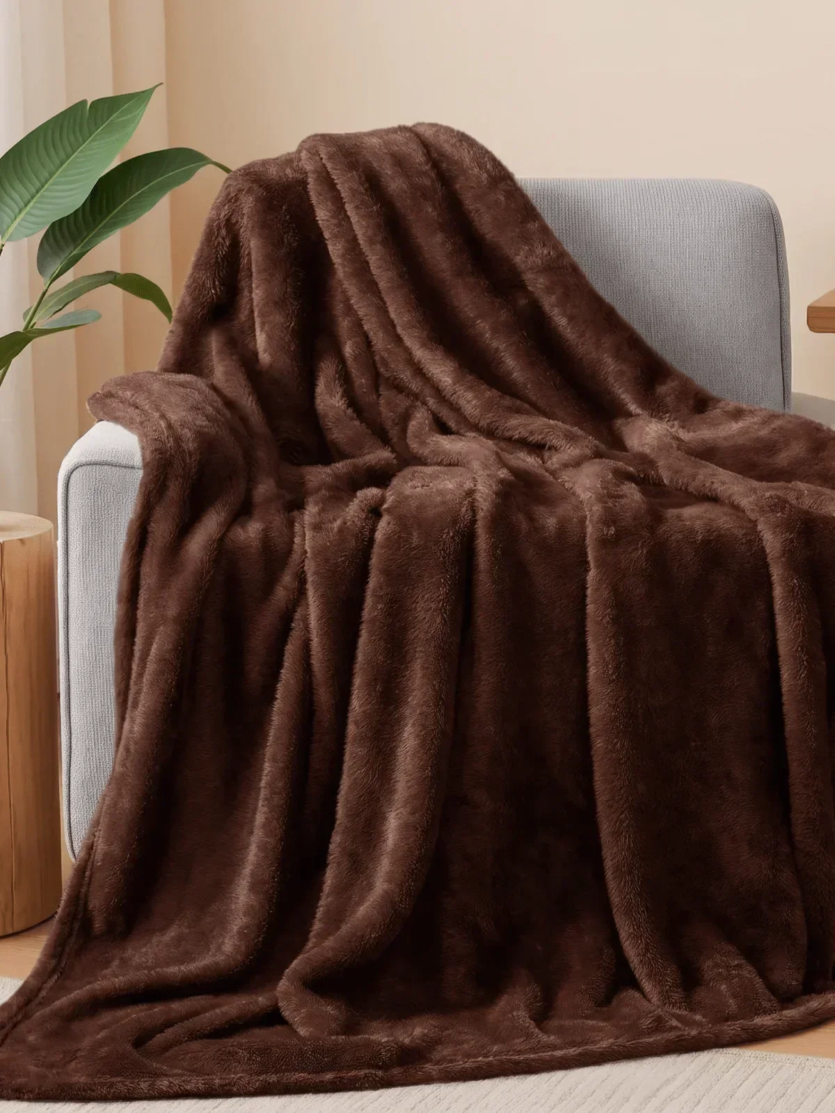 Solid Flannel Blanket, 3 Colors 4 Sizes, Soft Plush Throw For Lap Shoulder Couch Bed Coffee Brown
