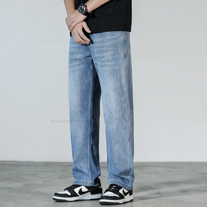 Vintage Jeans Men's 2024 New Fashion Straight Casual Pants American High Street Loose Wide Cotton Denim Trousers