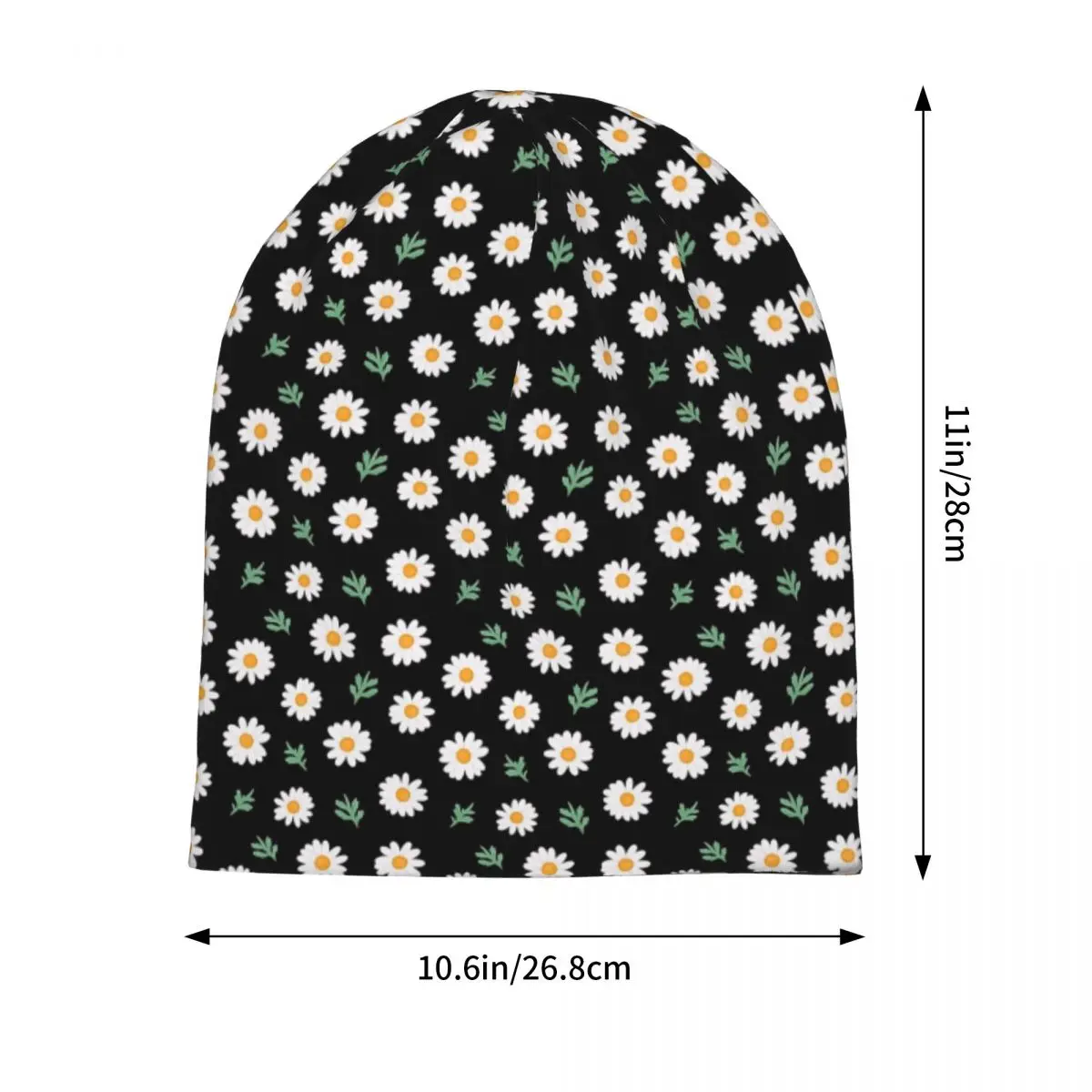 Daisy Pattern On Black Skullies Beanies Hats Warm Autumn Winter Outdoor Cap Knitted Bonnet Caps for Unisex Adult