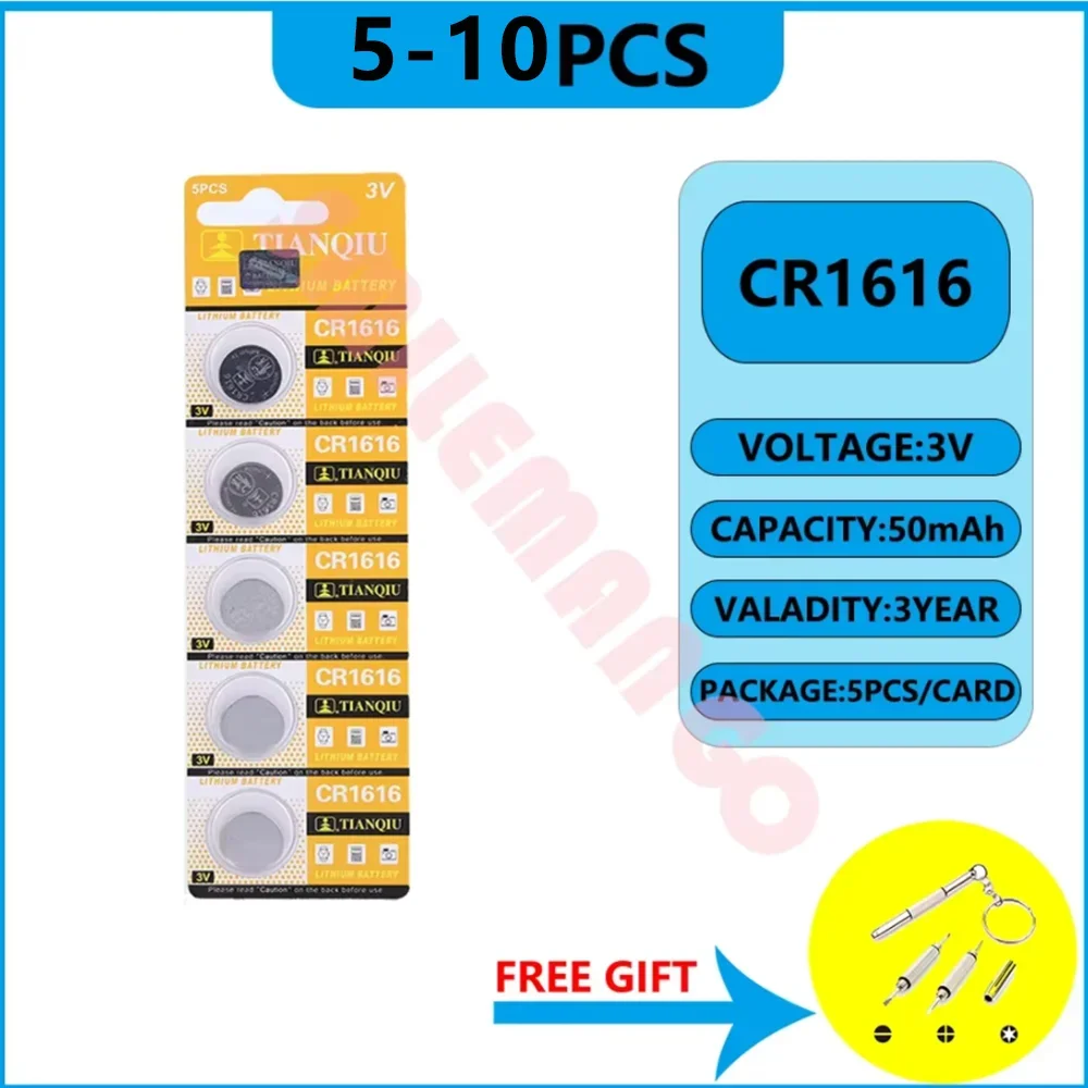 TIANQIU 5-10PCS 3V 50mAh CR1616 Coin Cells Battery CR 1616 DL1616 BR1616 5021LC LM1616 Lithium Battery For Watch Remote Control