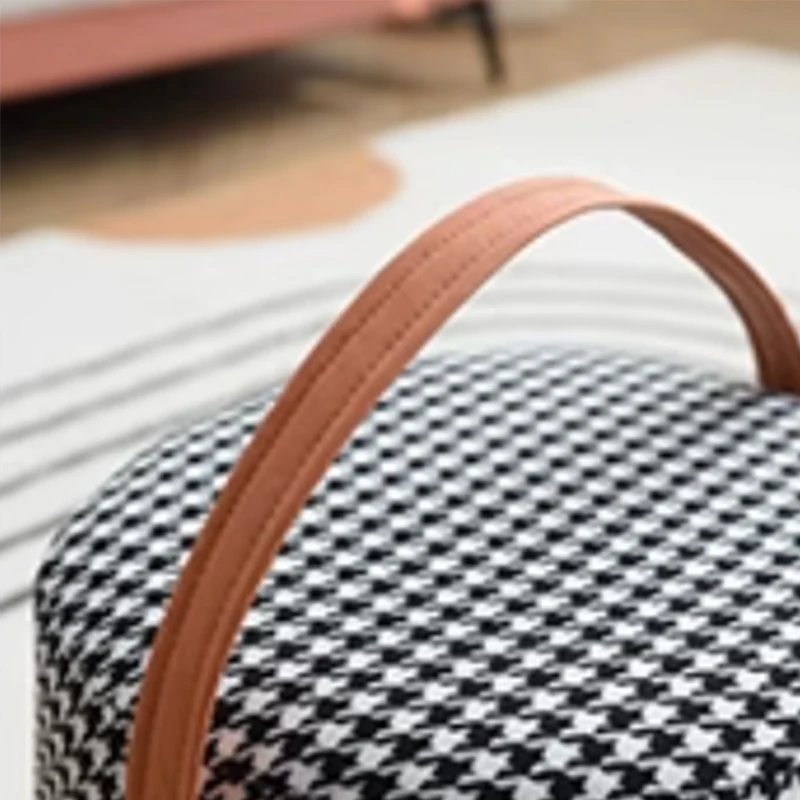 Portable Small Stool  Household Door Shoe - changing Stool Houndstooth Small Stool  Bucket - shaped Living Room Sofa Footstool f