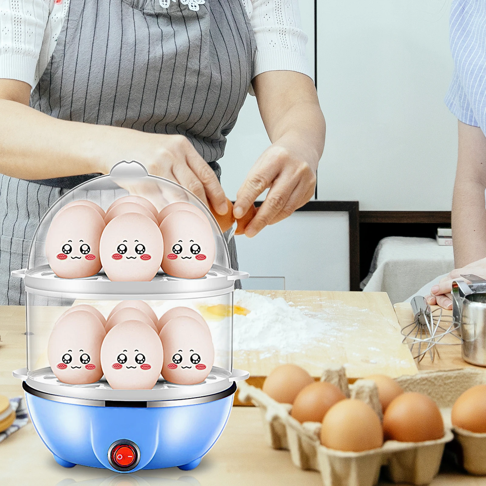 Steam Egg Egg Cooker 7 Egg Capacity Hard Boiled Egg Cooker Anti-dry Electric Egg Boiler with 40mL Measuring Cup Steam Vegetables
