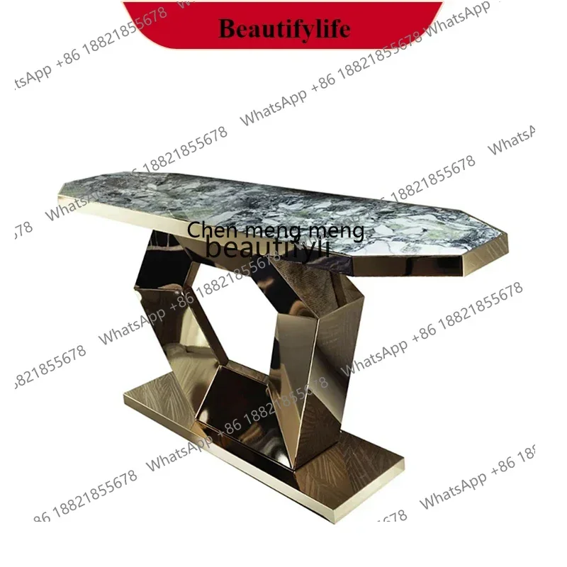 G153 Light luxury marble stainless steel porch table End view table Villa wall table