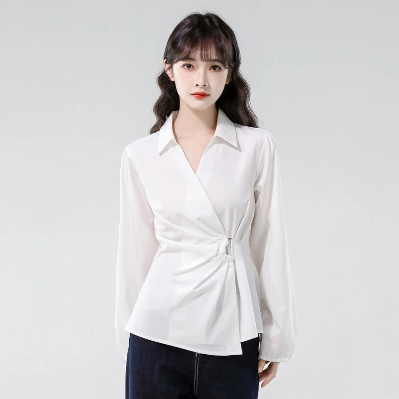 

Vintage Women's Blouses Casual Solid Color Tops Fashion Loose Summer French Clothing Long Sleeved Korean Chiffon Women's Shirts