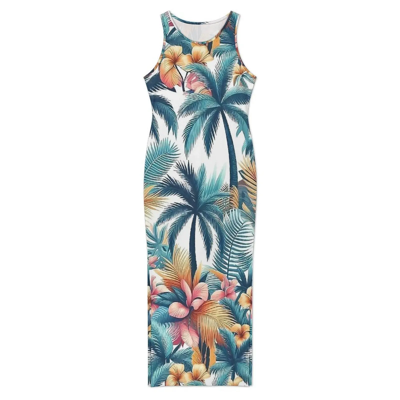 Tropical Palm Trees Colorful Dress Sleeveless  Vintage Maxi Dresses Summer Aesthetic Custom Bodycon Dress 2XL 3XL 4XL