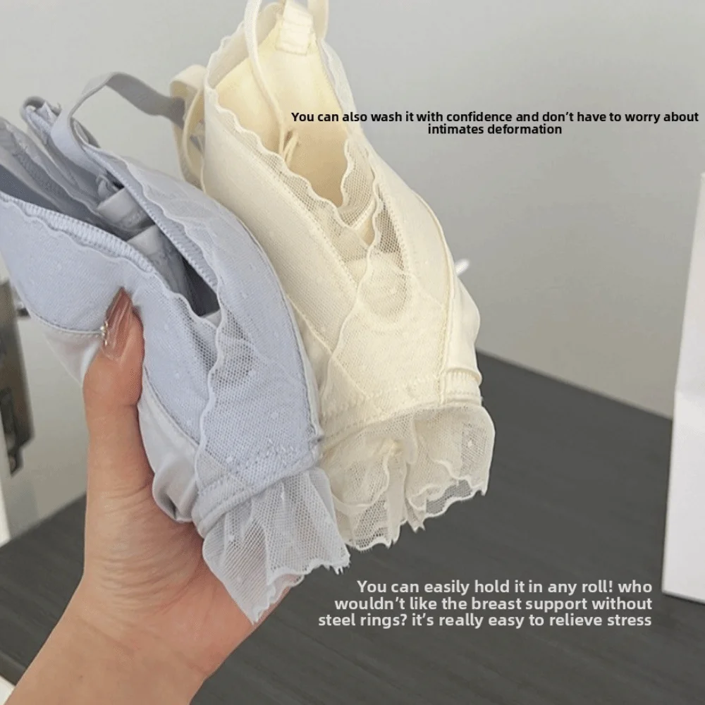 Reggiseno a V senza fili in raso di pizzo satinato Reggiseno aderente antiurto per donna Lingerie Intimo push up anti-cedimento Yoga