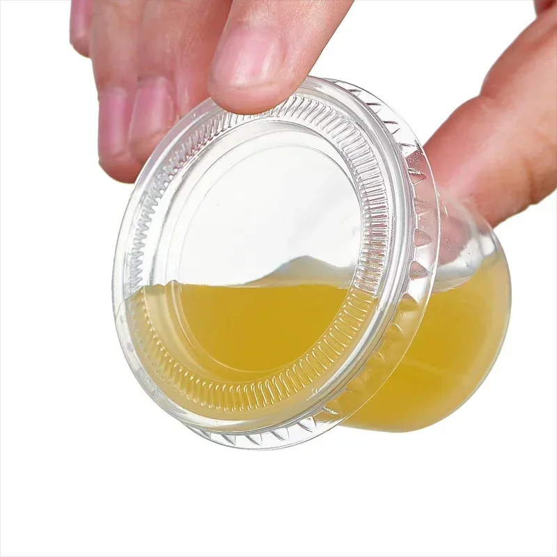 100pcs Disposable Plastic Cup With Lid Clear Sauce Cups Jelly Yogurt Condiment Container Round Ssealed Box Kitchen Accessories