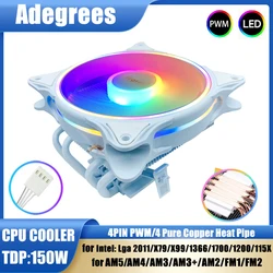 4 Heatpipes CPU Air Cooler 4PIN PWM PC Processor White Cooler for Intel LGA 1366 115X 1200 1700 775 2011 X79 X99 AM3 AM4 AM5