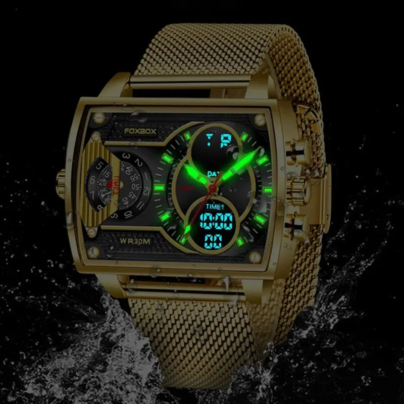 2024 Men Watch Gold Quartz Led Clock Men Watch Sport Waterproof Wrist Watch Male Military Digital Watches Man Relogio Masculino