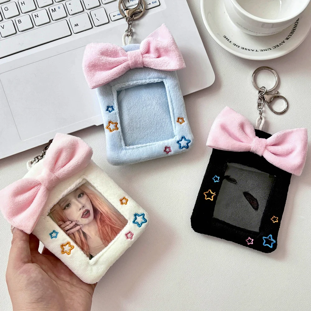 Sweet Plush Card Holder Cute Ballet Bowknot Photocard Holder Bus Card Bank ID Card Protective Display Sleeves Bag Pendant Gift