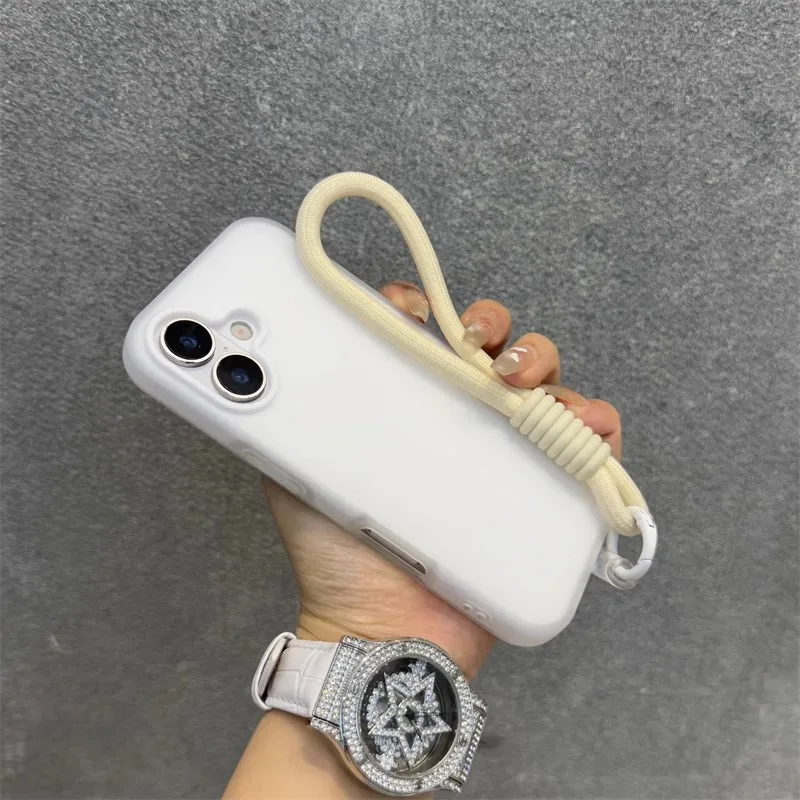 2in1 مع شريط للرسغ الحبل هلام جراب هاتف آيفون 16 15 14 13 12 11 برو ماكس زائد الصلب لينة الوفير غطاء السائل