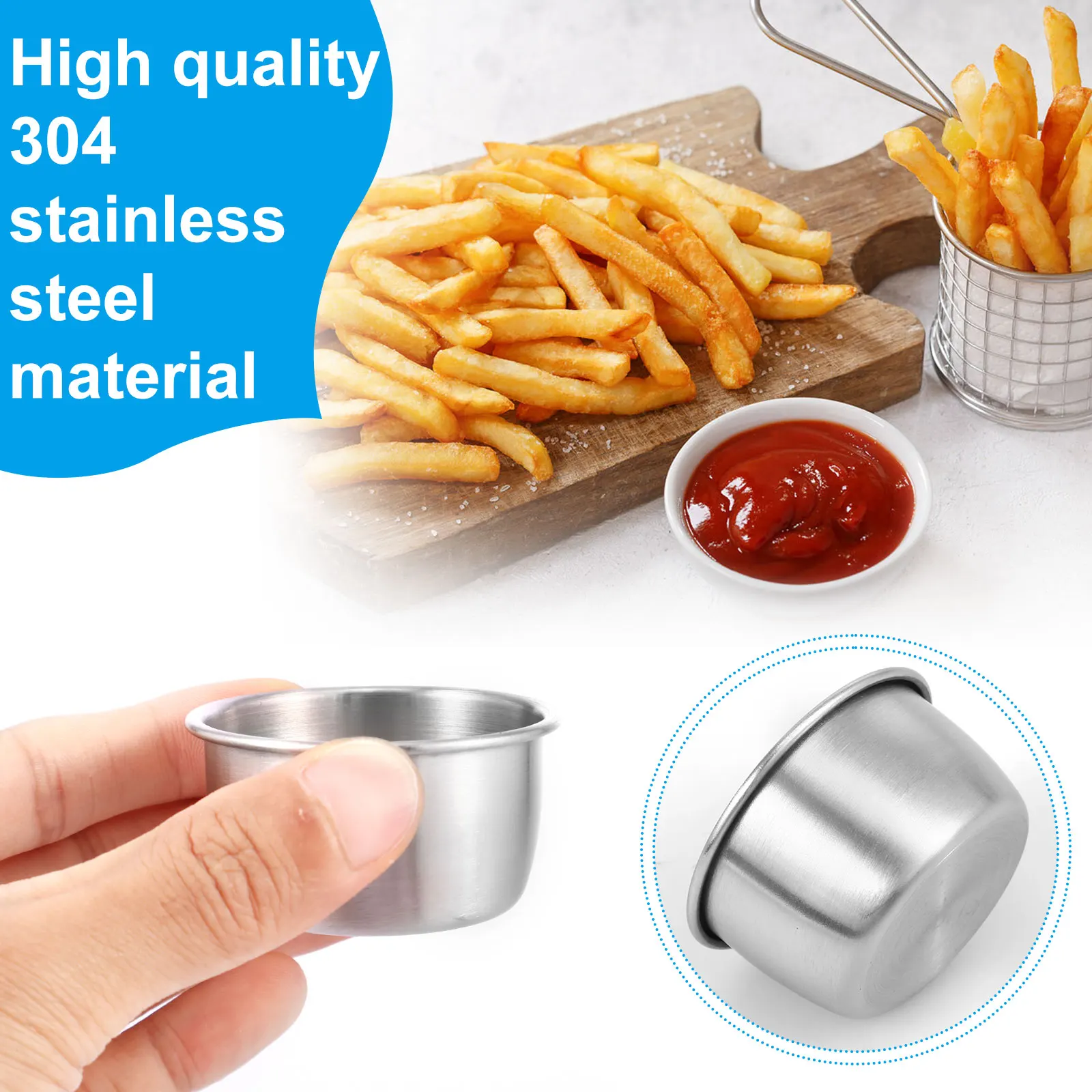 12 Pcs Sauce Dipping Bowl 304 Stainless Steel Dipping Cups 45/55ml Mini Reusable Seasoning Cups for Home Party Restaurants