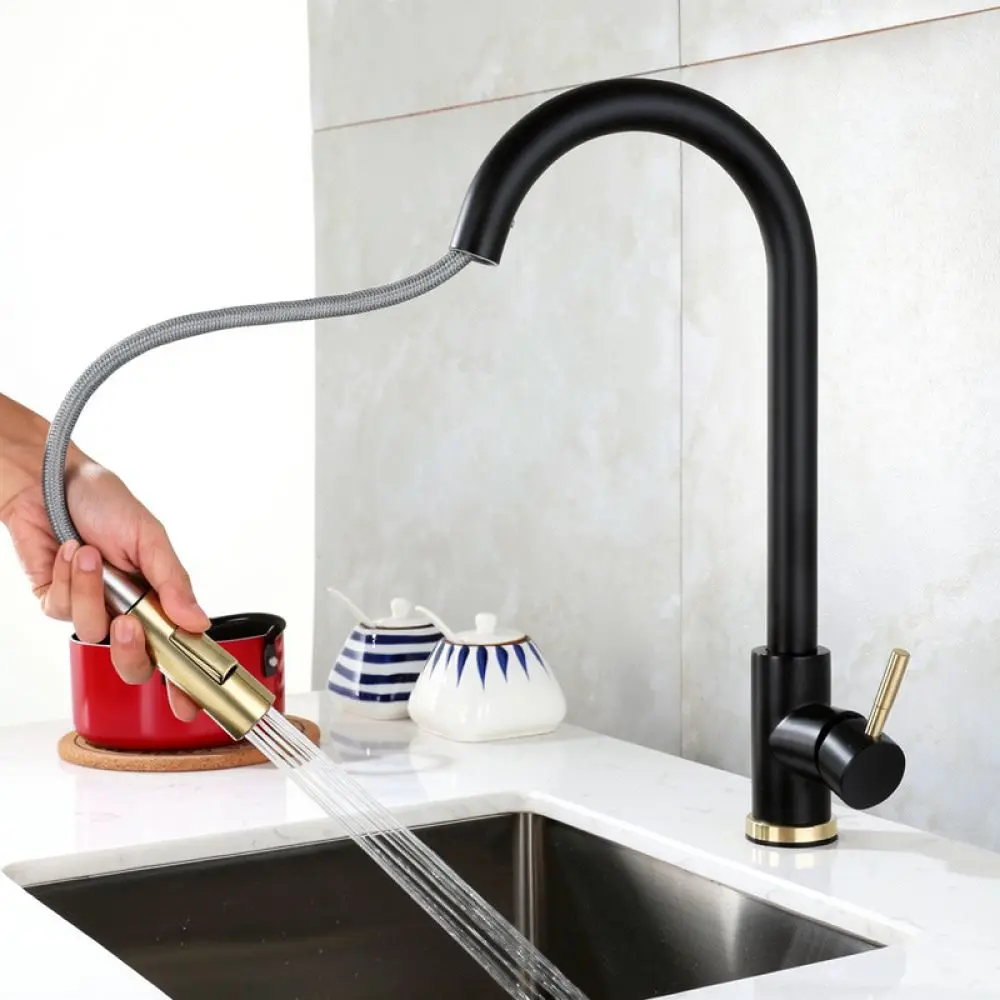 Kitchen Faucet Pull Out Sprayer 304 Stainless Steel Sink Mixer Tap Modern Cold Hot Water Rotatable Spout For Shenjie Parts