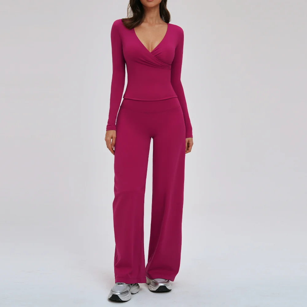 2PCS Gym Tracksuits Yoga Set Female Fitness Suit Deep V Yoga Bra Athletic Wear Women High Waist Workout Flared pants Sports Suit - Image 2