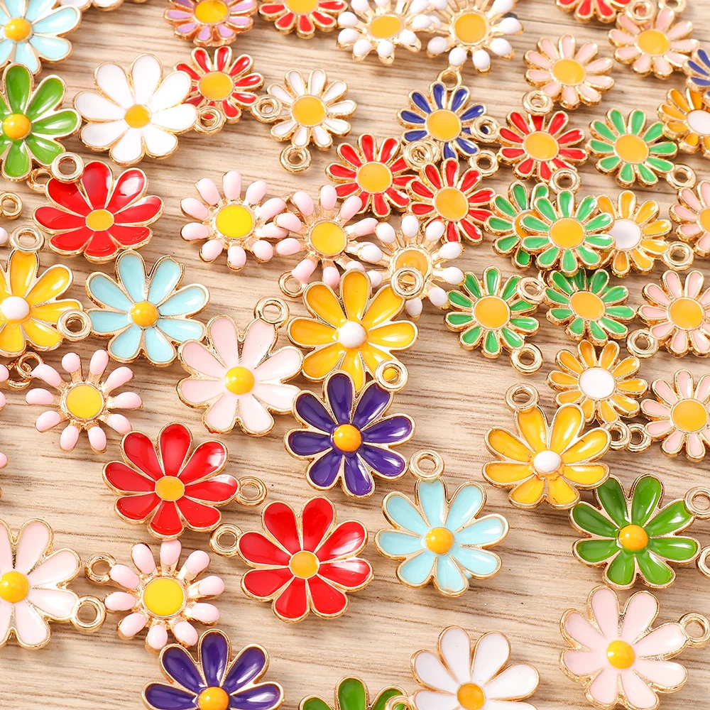 Tusember 10 Stück vergoldete, bunte, niedliche Gänseblümchen-Anhänger für DIY-Schlüsselanhänger, Ohrringe, Armbänder, Schmuckherstellung und Zubehör – Detail 4